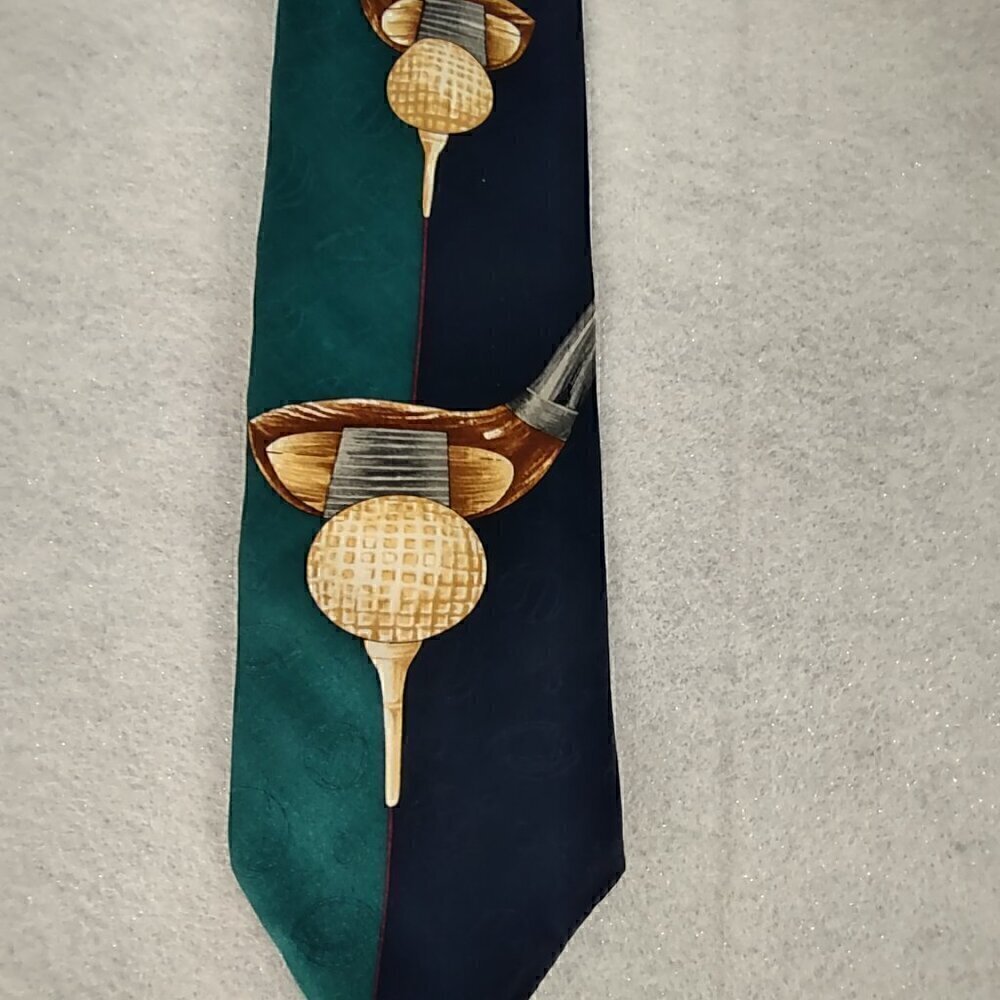 Evan-Picone Sport 100% Silk Golf Necktie Navy Teal Golf Clubs Balls Men’s Tie - Picture 3 of 8
